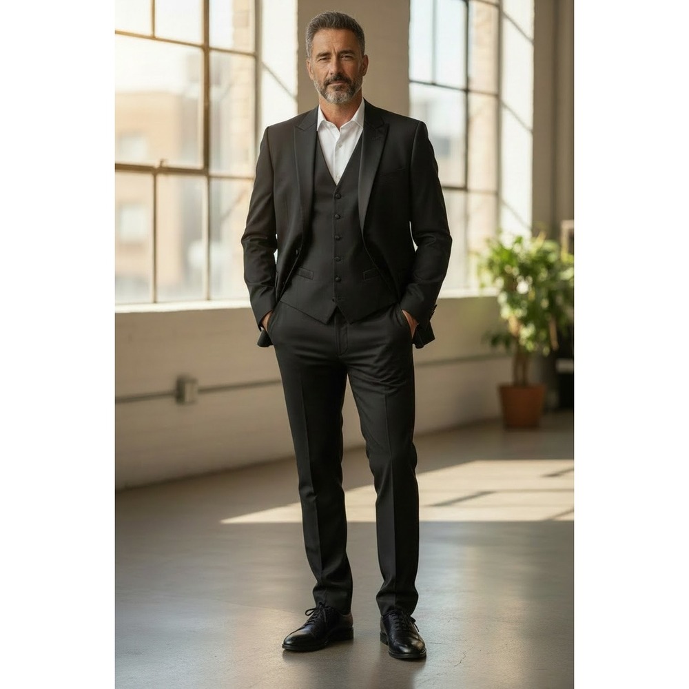 Dolce & Gabbana "Martini" Black 3 Piece Tuxedo Suit IT 48 US 38R Wool Silk